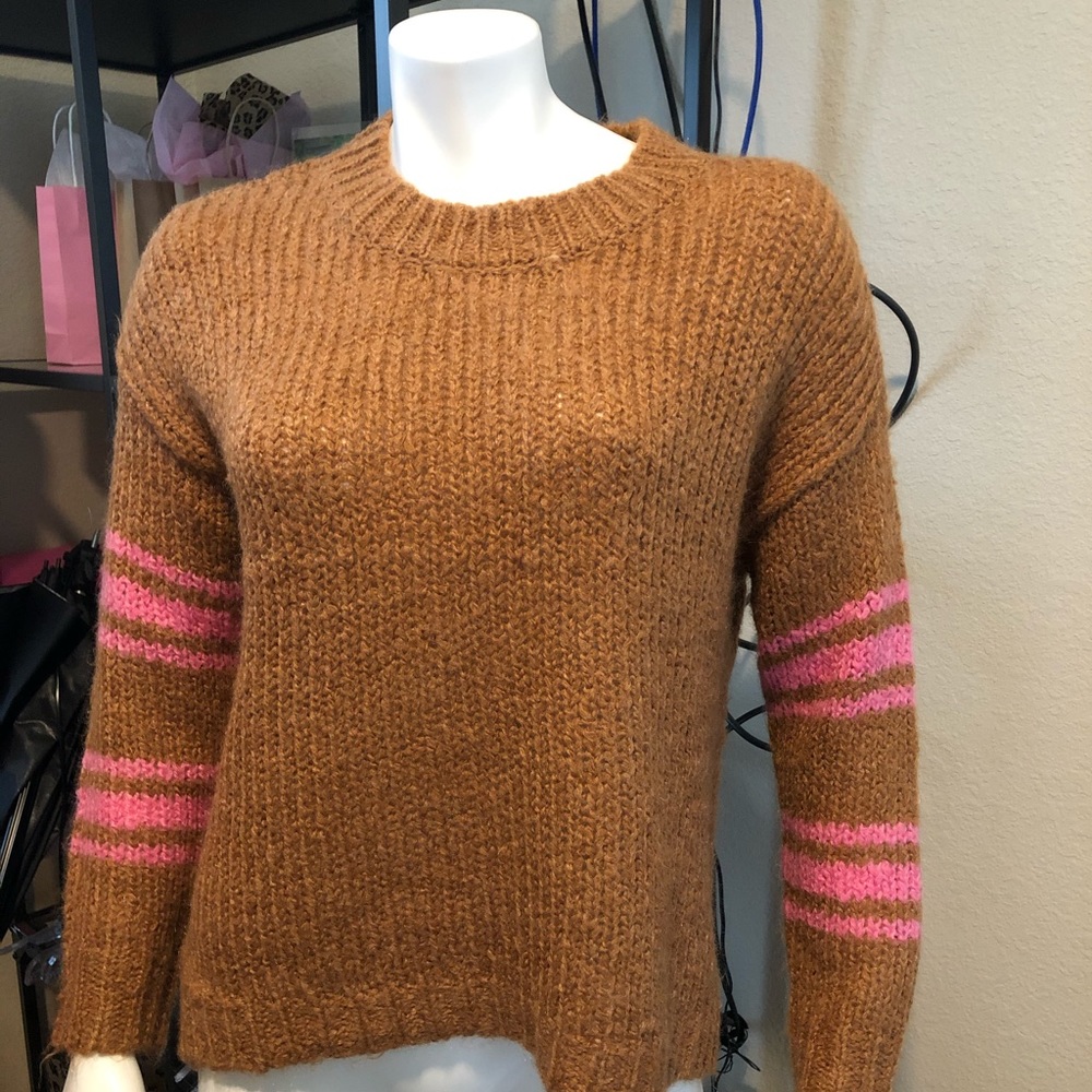 Aerie Fuzzy Feels Sweater with Pink Stripe